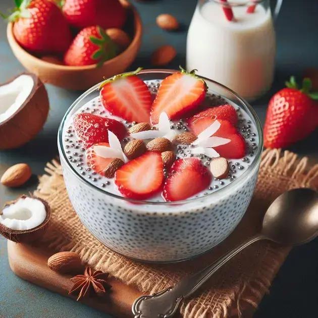 Pudim de Chia com Leite de Coco e Morango - 170 kcal