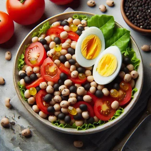 Salada de Feijão Fradinho com Tomate e Ovo Cozido - 300 kcal