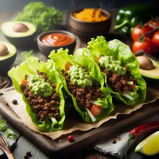 Tacos de Alface com Carne Moída Magra e Guacamole – 280 kcal