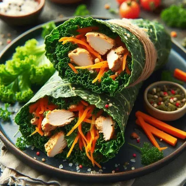 Wrap de Couve com Frango e Cenoura Ralada - 200 kcal